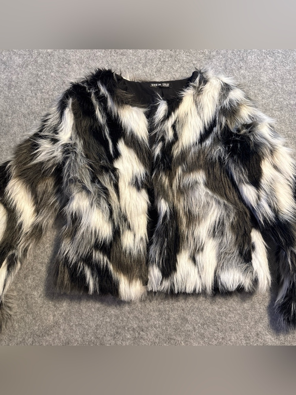 SHEIN Black & White Faux Fur Teddy Coat